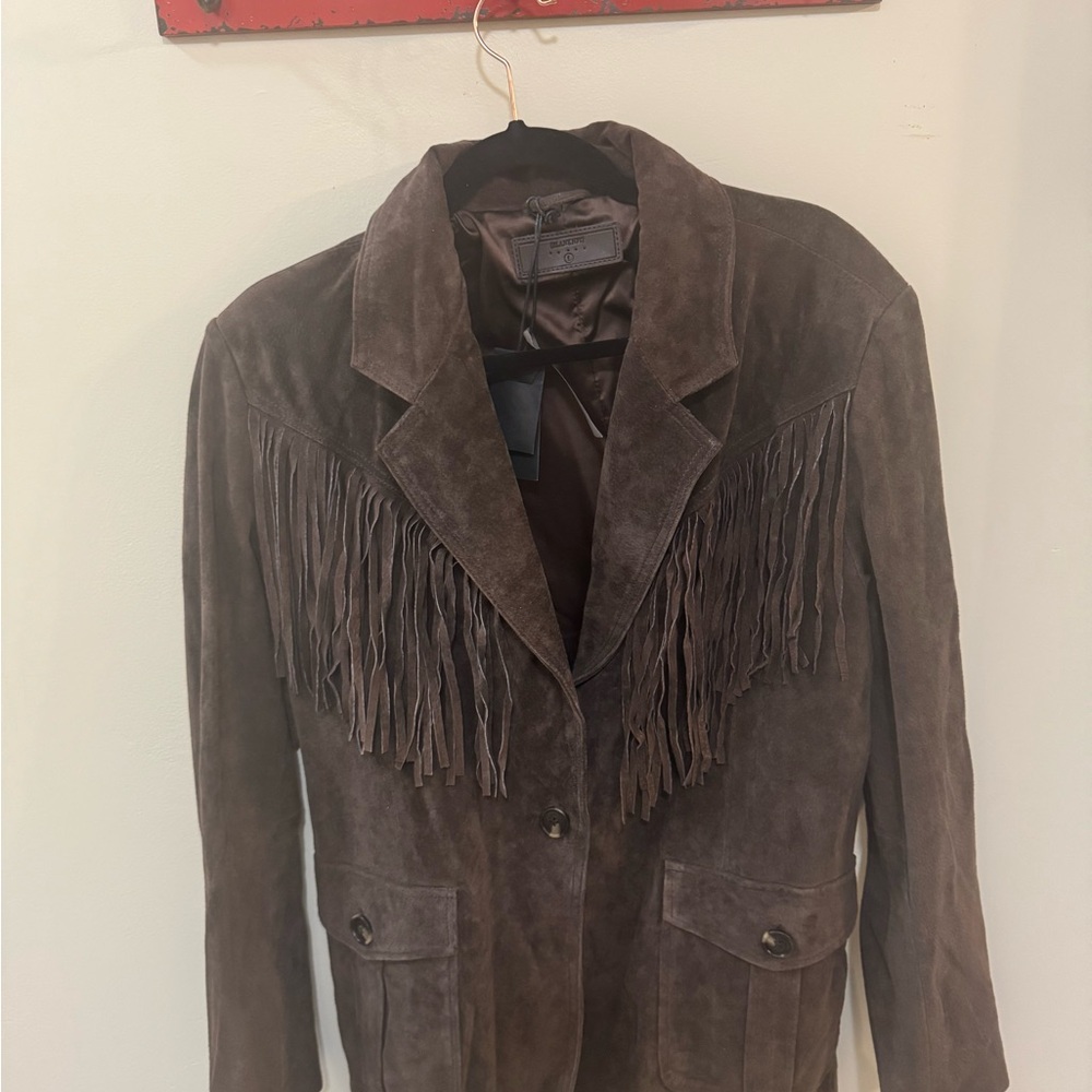 Blank NYC Brown Leather Fringe Jacket
